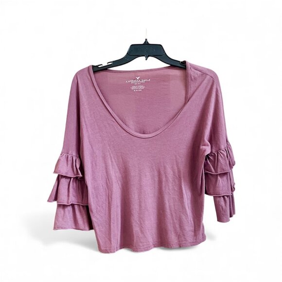 American Eagle, Mauve Ruffle-sleeve Top, Size S - Picture 1 of 9